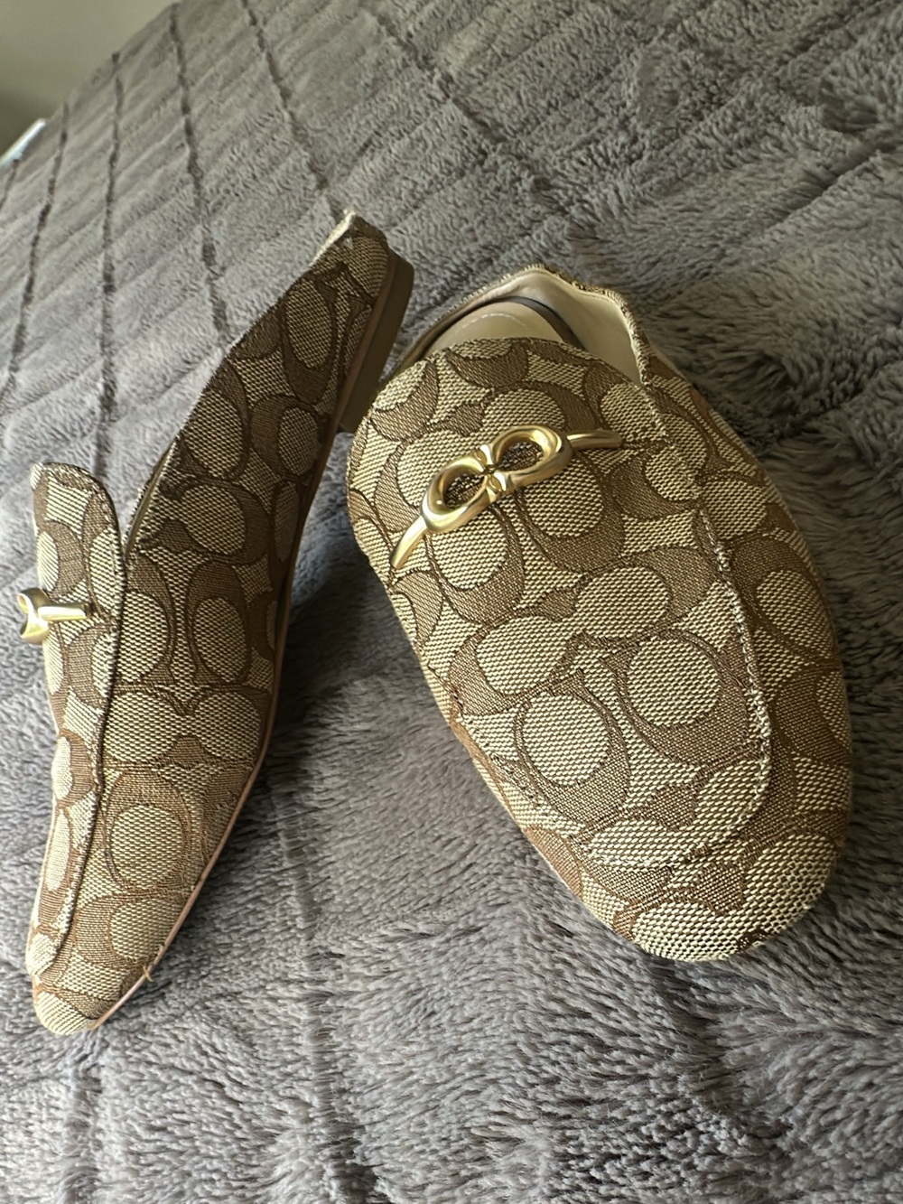 Coach Sienna Slide Loafers Shoes Khaki/Saddle Leather see last pic. (Shoe27)